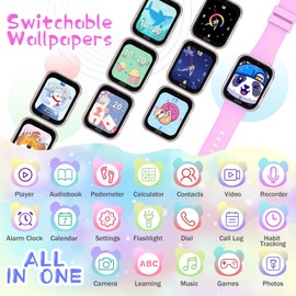 Children's Smartwatch - Smart Watch Phone for Children's Watch Girls Boys with Games Call Function SOS Camera Music Pedometer Torch Alarm Clock Kids Calling Gift for 4-10 Years Purple