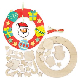 Baker Ross FE909 Christmas Wooden Wreath Kits - Pack of 2, Wreath Ring to Decorate and Display, Wood Crafts for Kids, Make Your Own Christmas Decorations