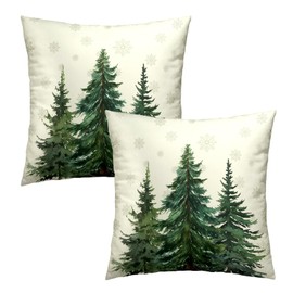 Pine Tree Throw Pillow Covers 18x18 in, Winter Snow Green Forest Decorative Pillow Cases Double-Sided Square Cushion Cover for Outdoor Home Living Room Bed Sofa Couch