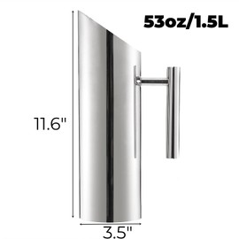 Hiceeden Stainless Steel Water Pitcher, 53oz/1.5L Modern Metal Pitcher with Ice Guard, Silver Carafe Drink Pitcher with Handle, Beverage Container for Iced/Hot Tea, Juice, Coffee, Milk