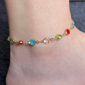 Cubahop Beach Multi Color Anklets Crystal Ankle Bracelets Summer Foot Accessories Jewelry for Women and Girls (Gold)