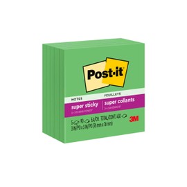 Post-it Super Sticky Notes, 5 Sticky Note Pads, 3 x 3 in., School Supplies for Students, Ideal for Textbooks, Notebooks, Walls and Vertical Surfaces, Single Color Packs Collection
