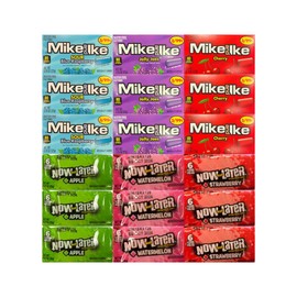 Assorted Candy Mix Variety Pack – Includes 3 Mike and Ike & 3 Now and Later Flavors – 18 Count – Fruity Chewy Candy – Individually Wrapped – Party Snack with Blue Paper Bag