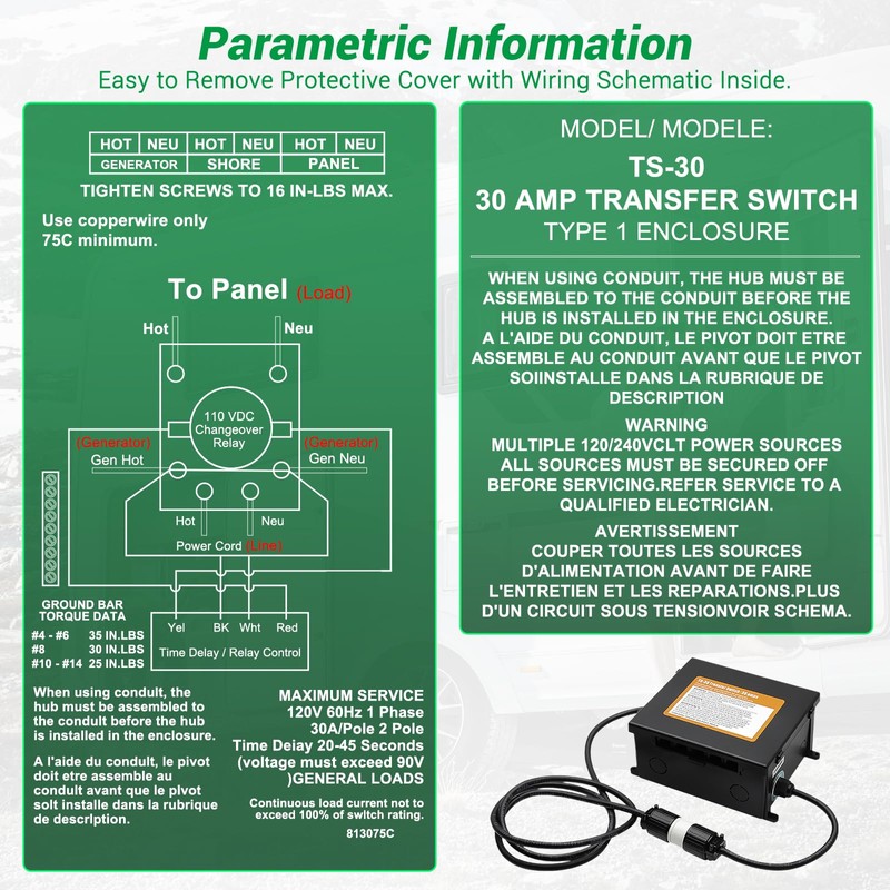 KUTTOLE 30 Amp Automatic Transfer Switch, RV Automatic Transfer Switch,