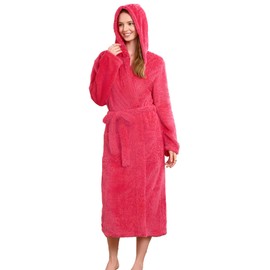EK4YDNDS Plush Lightweight Hooded Robes For Women, Soft Warm Long Fleece Bathrobe for Women Lounge Spa Robe(ROSE RED,2XL/3XL)