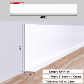 Duzzy Flexible Baseboard Molding Trim, 5 Inch(W) x 40 Feet(L) Peel and Stick Rubber Wall Trim Molding, Self-Adhesive Vinyl Wall Base Cove Base