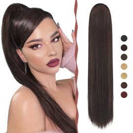 Sofeiyan Ponytail Hairpiece Hair Extension with Drawstring 70 cm Long Straight Braid Ponytail Natural Soft Hair Extension Synthetic Ponytail Extension for Women, Darkest Brown