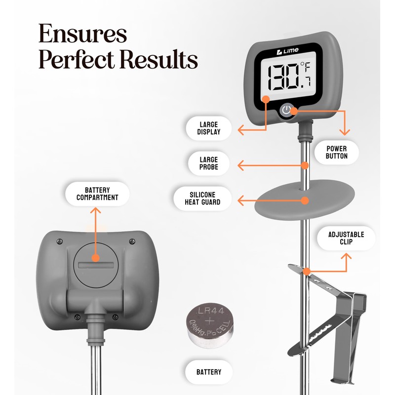 Digital Candy Thermometer with Pot Clip, 10" Long Stainless Steel