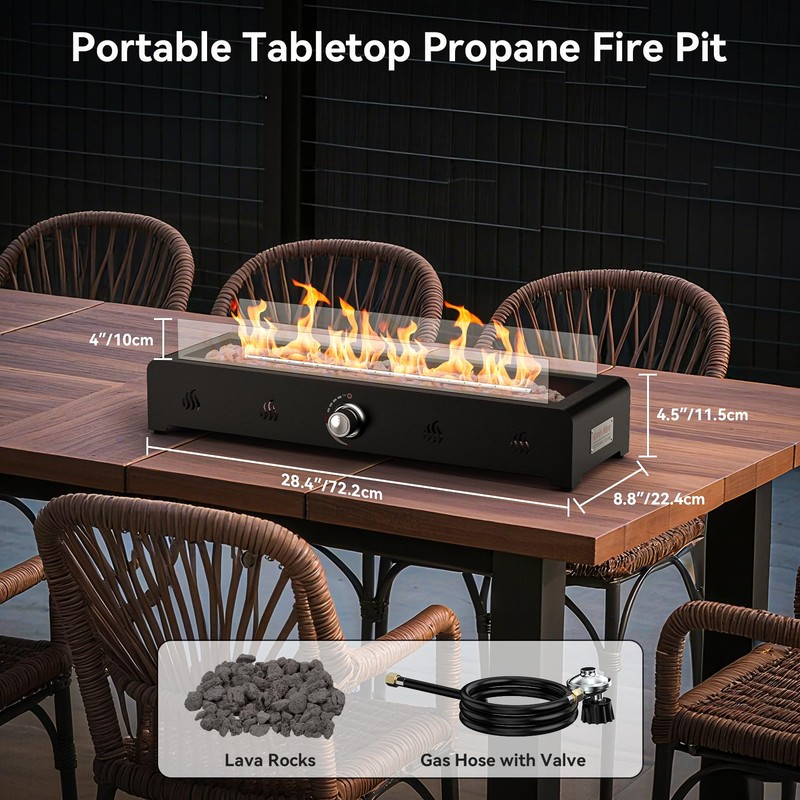 Onlyfire 28'' Tabletop Fire Pit, Outdoor Propane Gas Firepit Side-Mounted