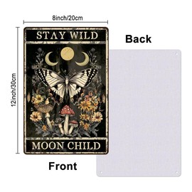 Hobbspring 1pc Vintage Metal Tin Sign 8x12 inch Retro Iron Butterfly Flower Sign Rusty Look Stay Wild Moon Child Poster for Home Office Kitchen Farmhouse Cafe Garden Wall Decor