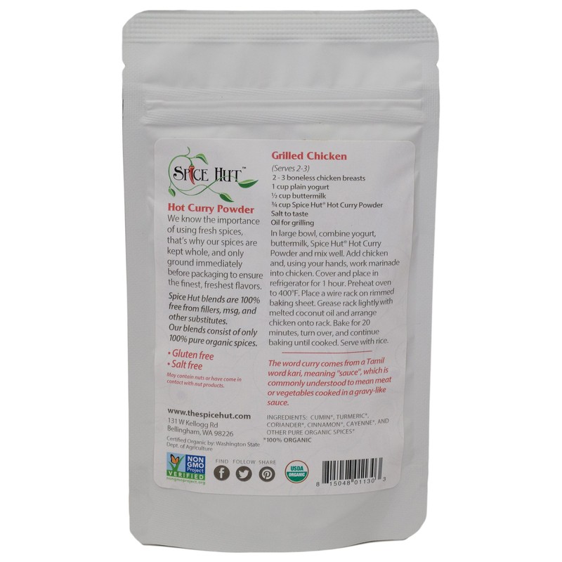 The Spice Hut Organic Hot Curry Powder Seasoning, Quick &