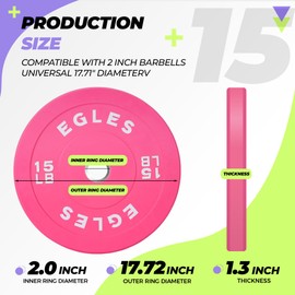 Egles Vibrant Pink Weight Plates, Rubber Barbell Plates, 2-inch Olympic Standard 15LB Pair Olympic Bumper Plates Steel Inserts for Home Gym Weightlifting, Strength Training, Fit Workouts