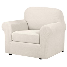 H.VERSAILTEX 2-Pieces Armchair Cover Chair Slipcovers with Arms Furniture Protector Cover Fit Width Up to 47 Inch, Jacquard Spandex Polyester Couch Covers Armchair Slipcover - Ivory, Chair