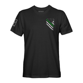 Fantastic Tees Thin Green Line USA Flag Military Men's T-Shirt (Black Shirt, S)