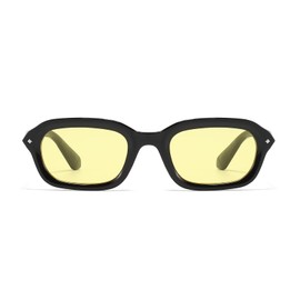 YAMEIZE Small Rectangular Sunglasses for Women - Men Retro 90s Sunglasses Narrow Square Frame Trendy UV400, black / yellow