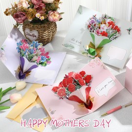 Motipuns 6 Pcs Flower 3D Greeting Card with Envelopes Bouquet Pop up Card Pop up Flower Bouquet Card for Mother's Day, Birthday, Anniversary, Valentine's Day, Teachers' Day (Bouquet)