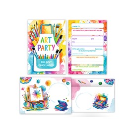 12 Einladungskarten zum Kindergeburtstag Mädchen Jungen Art Kreativ-Party Malparty Kunst Basteln DIY Einladungen Geburtstag Geburtstagseinladungen Kids inkl. 12 Umschläge, 12 Tüten, 12 Aufkleber