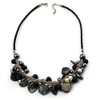 Avalaya Black and White Shell Composite Charm Leather Style Necklace
