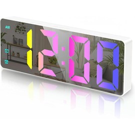 Digital  Clock,LED  Clocks Large Display, Adjustable Brightness, Snooze Model for Bedroom, Desk, Office, Blackcase White Digit - Color: White Case + Colorful Digit