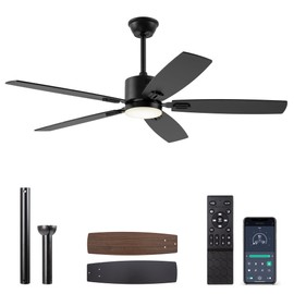 SUNMORY 52" Ceiling Fans with Lights, Smart Ceiling Fan with APP and Remote Control, Reversible DC Motor, Noiseless, Stepless Dimmable, Modern Ceiling Fan for Indoor/Outdoor Use, Black