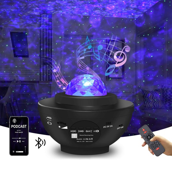 Star Projector Galaxy Projector Night Light for Bedroom Sky with Music Speaker and Remote Control LED Nebula Cloud & Moving Ocean Wave for Bedroom Game Rooms Home Theatre Christmas Gift