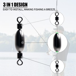 Natufish 40 Pack Fishing Sinkers, Bullet Weights, Drop Shot Weights, Bank Fishing Weights with Quick-Change Swivel for Saltwater/Freshwater – Brass Lead Weights Fishing Kit for Bass, Catfish