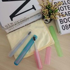 Medsuo 4pcs Plastic Toothbrush Case Travel Cover Holder Storage (Pink, Blue, Green and White)
