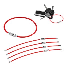 NYTKL 5PCS 5.9" Twisty Lock Key Ring, Stainless Steel Loops 2mm Coated Keychains, Flexaible Key Tag Loop with Screw Lock (Red)