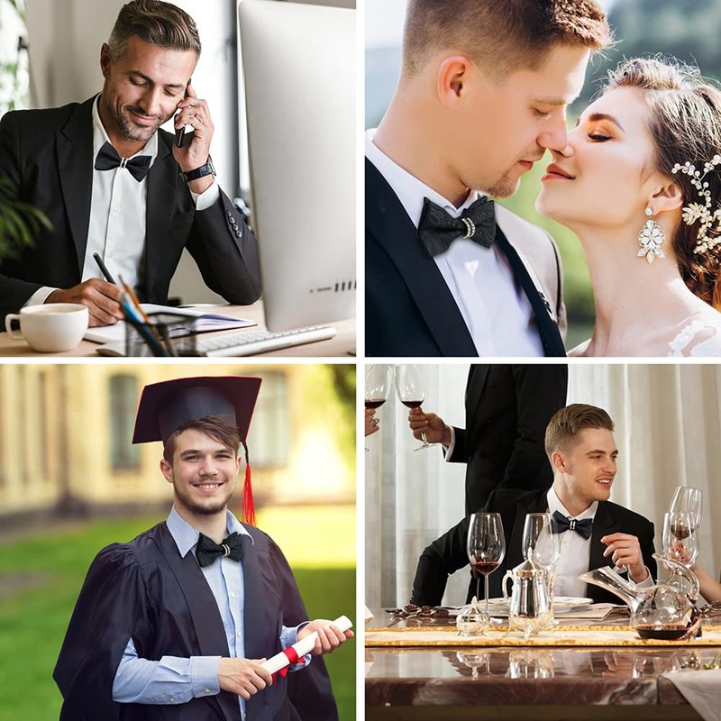 SwirlColor Bow Ties For Men Pre Tied Black Bow Tie