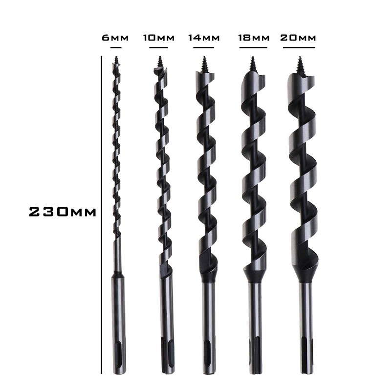 5PCS Woodworking Auger Bit Set 230mm SDS plus 6 10