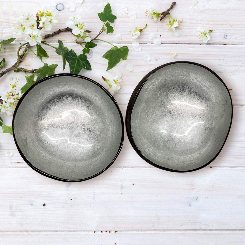 VIE Gourmet Coconut Bowls Hand Painted, Lacquered, Set of 2,
