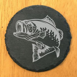 Reel in the Fun: Fishing Bass Coasters for the Lake House - Round Slate - set of 4