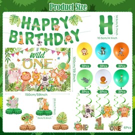 Wild One Birthday Decoration Safari Jungle 1st Birthday Decoration for Kids Wild One Backdrop Banner Jungle Animal Balloons Table Honeycomb Centerpieces Hanging Swirls First Birthday Party Supplies