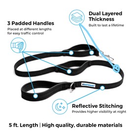 Shed Defender 5 ft. Standard Dog Leash - Three Padded Traffic Handles, Designed in The USA, Dual Layered Thickness Heavy Duty, Reflective Stitching, Large Dogs & Small Breed, Training Lead (Camo)