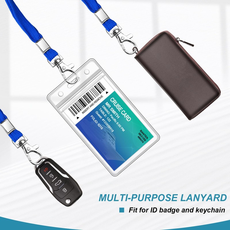 3 Pack Clear ID Badge Holder with Lanyard Blue Lanyards