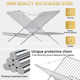 TABABAO Over The Sink Dish Drying Rack, Collapsible 3 Tier Dish Racks for Kitchen Counter, Large Capacity Stainless Steel Dish Drainer with Utensil Holder and Drainboard (Upgraded)