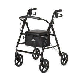 Medline Steel Rollator Walker for Adult Mobility Impairment, Black, 300 lb. Weight Capacity, 8” Wheels, Foldable, Adjustable Handles, Rolling Walker for Seniors