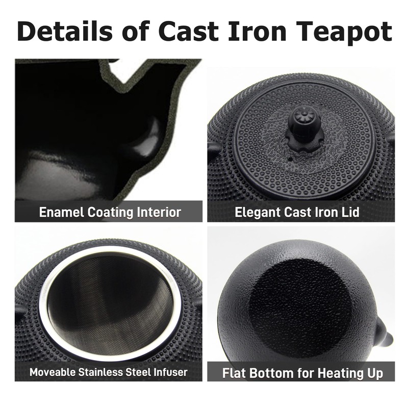 YJX 40.6 fl oz Cast Iron Teapot Set, Japanese Tetsubin