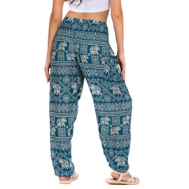 LOFBAZ Harem Pants for Women Yoga Boho Hippie Clothing Womens Palazzo Bohemian Pajama Beach Indian Gypsy Genie Clothes Elephant 1 Teal Green XL