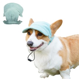 Harikaji Dog Cap, Dog Thickened Corduroy Cap Sunscreen Hat Baseball Cap Outdoor Sports Hat with Ear Holes Chin Strap for Cats Dogs (Green,L)