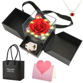 Laromni Preserved Eternal Real Rose Flower Gift Box with Heart-Shaped Necklace for Mom