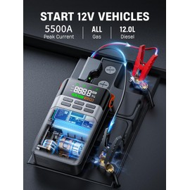 ANFLAG 8-in-1 Car Battery Jump Starter with Air Compressor,5500A Portable Jump Starter Pack with 150PSI Tire Inflator, 12V Safe Lithium Jump Box with LCD Display,Flashlight(Up All Gas/12.0L Diesel)