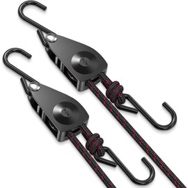 Retractable Heavy Duty Ratchet Tie Down Straps [4 Pack, 8ft, 75lbs/Pack], Rope Pulley System with Carabiner Hook for Hanging /Grow Light/Tents Various Tie-Down Uses - Color: 1/4" 2-Pack