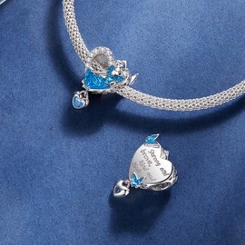 NINGAN 925 Sterling Silver Dance Girl Charms Fit for European Bracelets and Necklaces, Exquisite Heart Dangle Charm with Blue Enamel Diamond as Birthday Christmas Jewelry Gifts for Women