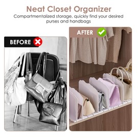 Ruiqas 2pcs White Purse Organizer Adjustable Handbag Organizer Bookshelf Separator Closet for Bedroom Wardrobes Office