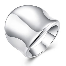 THJEW Full Finger Wide Band Chunky Ring for Women,S925 Sterling Silver Inclined Classic Dome Thumb Index Finger Ring Jewelry for Women (Ring_B, 8)