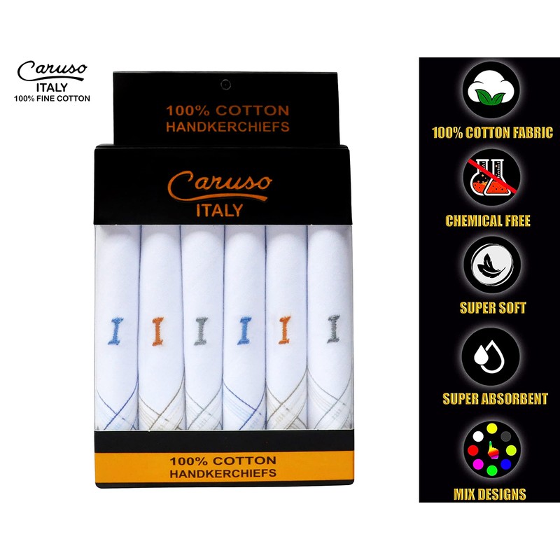Caruso Italy Men's Initial Monogram I Embroidery 100% Pure Cotton