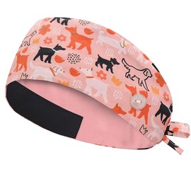 IRIS CRAFT Adjustable Working Cap with Button, Satin-Lined Cotton Working Hat Sweatband, Double Layer Elastic Bandage Tie Back Hats for Women & Men, One Size, Satin-Lined Doggy Pink