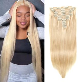 ELIHAIR Clip In Hair Extensions for Women Human Hair Invisible Natural Hair 160g 10pcs/pack #613 Blonde Straight 18inch