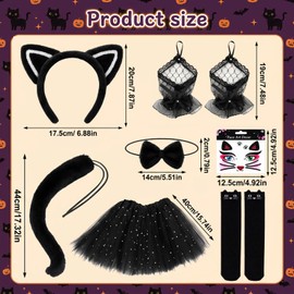 Cat Costume, Halloween Costumes, 7 PCS Cat Costumes Set with Cat Ears Headband Tutu Bow Tie Tail Gloves Stickers and Socks, Halloween Costume for Carnivals, Halloween, and Animal Themed Party Cosplay